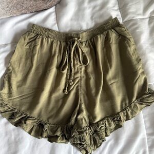 American Eagle Outfitters Olive Ruffle-Hem High Waist Shorts